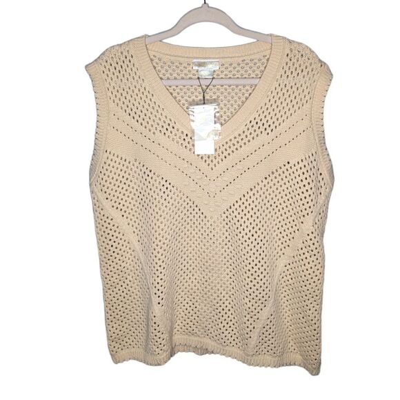 starling reine Jackets & Blazers - NWT Starling Reine Top Weave Beige mesh sweater vest plus Size woman's small 16